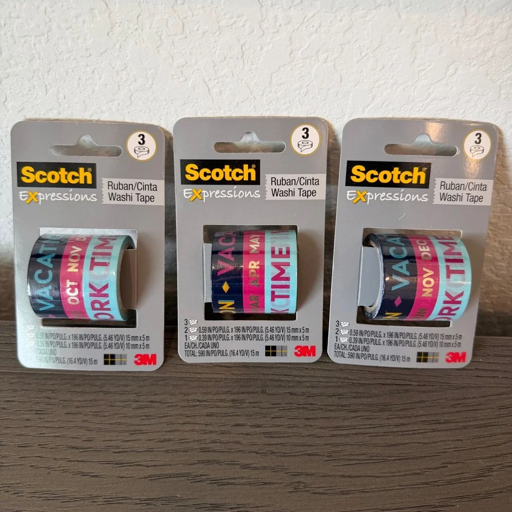Scotch Expressions Washi Tape 3 Pack Decorative Craft Vacation‎ Work Pink Blue